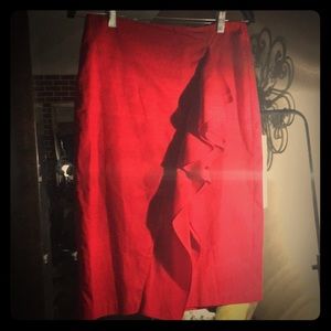 NWOT- Who What Wear Red Skirt with side ruffle.